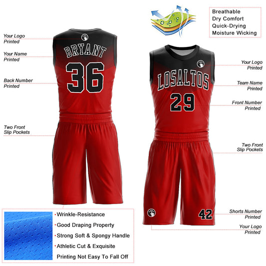 Custom Red Black-White Round Neck Sublimation Basketball Suit Jersey - Sky-Custom