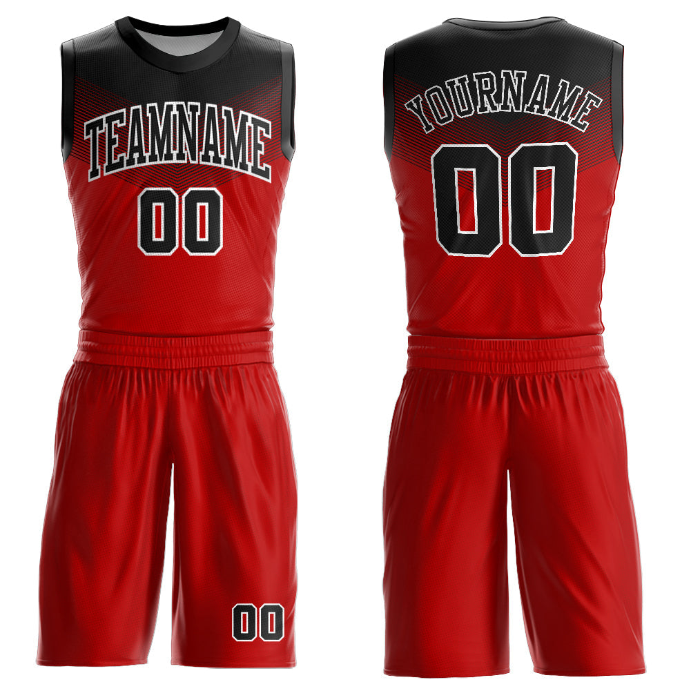 Custom Red Black-White Round Neck Sublimation Basketball Suit Jersey - Sky-Custom