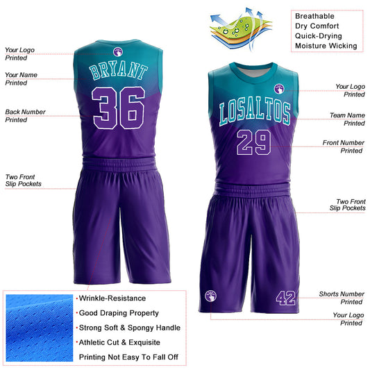 Custom Purple Teal-White Round Neck Sublimation Basketball Suit Jersey - Sky-Custom