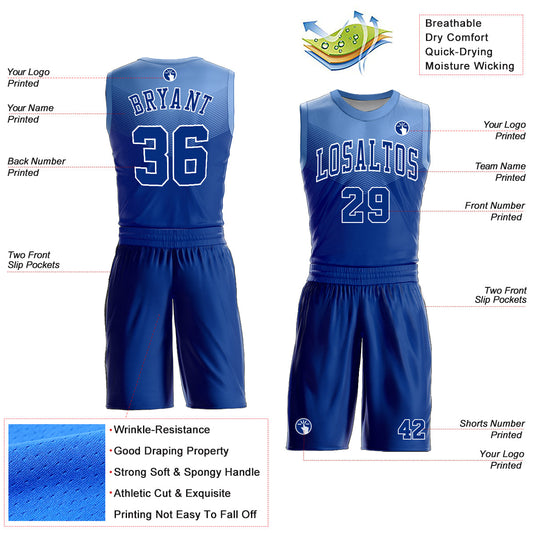 Custom Royal Light Blue-White Round Neck Sublimation Basketball Suit Jersey - Sky-Custom