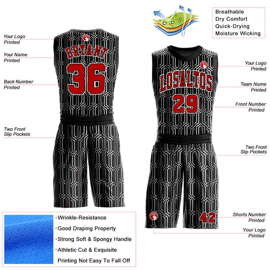 Custom Black Red-White Round Neck Sublimation Basketball Suit Jersey - Sky-Custom