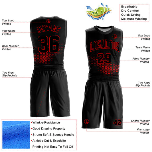 Custom Black Red Round Neck Sublimation Basketball Suit Jersey - Sky-Custom