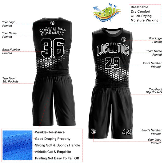 Custom Black White Round Neck Sublimation Basketball Suit Jersey - Sky-Custom