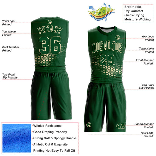 Custom Green Cream Round Neck Sublimation Basketball Suit Jersey - Sky-Custom