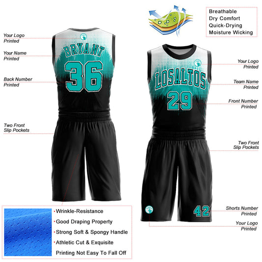 Custom Black Aqua-White Round Neck Sublimation Basketball Suit Jersey - Sky-Custom