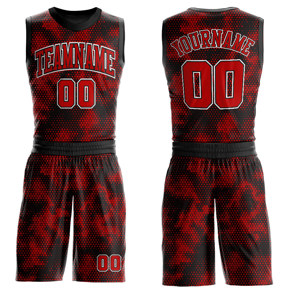 Custom Black Red-White Round Neck Sublimation Basketball Suit Jersey - Sky-Custom