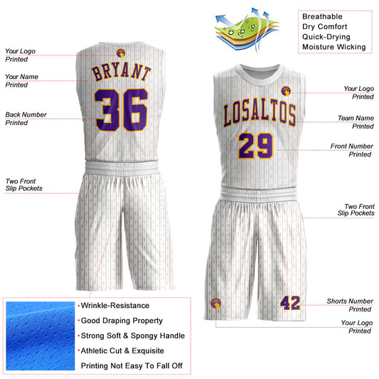Custom White Purple-Gold Round Neck Sublimation Basketball Suit Jersey - Sky-Custom