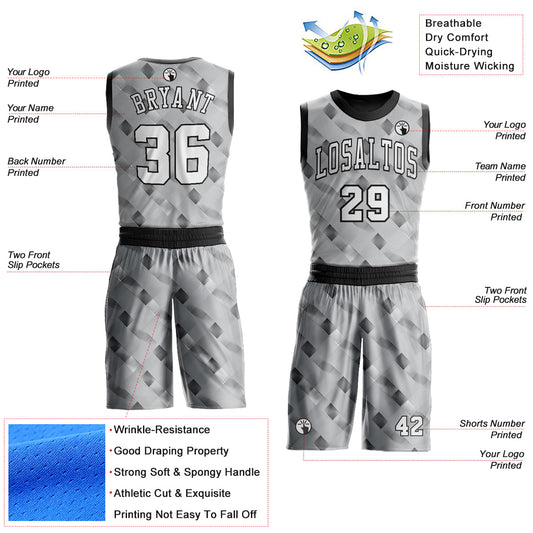 Custom Gray White-Black Round Neck Sublimation Basketball Suit Jersey - Sky-Custom