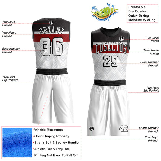 Custom White Black-Red Round Neck Sublimation Basketball Suit Jersey - Sky-Custom