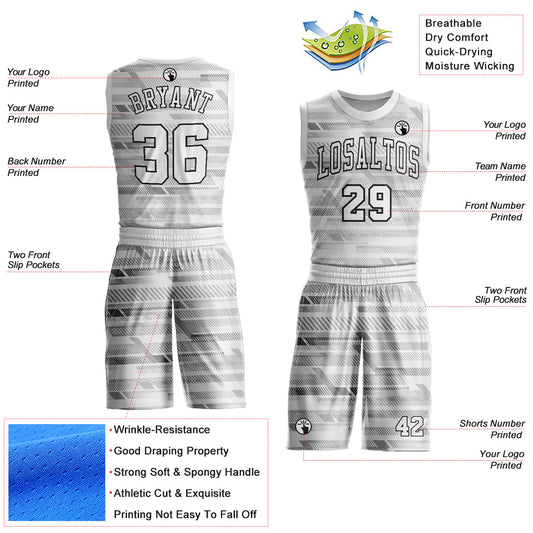 Custom Gray White-Black Round Neck Sublimation Basketball Suit Jersey - Sky-Custom