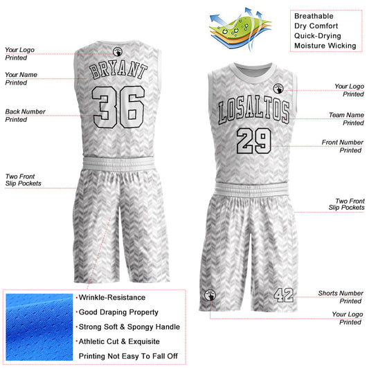 Custom Gray White-Black Round Neck Sublimation Basketball Suit Jersey - Sky-Custom