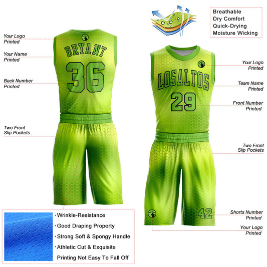 Custom Neon Green Black Round Neck Sublimation Basketball Suit Jersey - Sky-Custom
