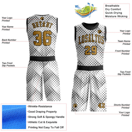 Custom White Old Gold-Black Round Neck Sublimation Basketball Suit Jersey - Sky-Custom