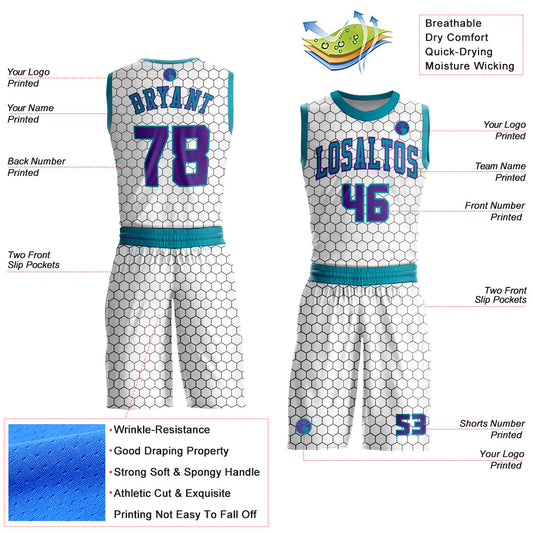 Custom White Purple-Teal Round Neck Sublimation Basketball Suit Jersey - Sky-Custom
