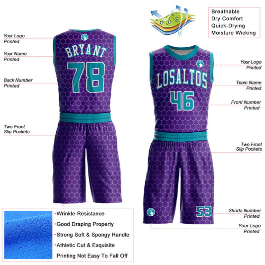 Custom Purple Teal-White Round Neck Sublimation Basketball Suit Jersey - Sky-Custom
