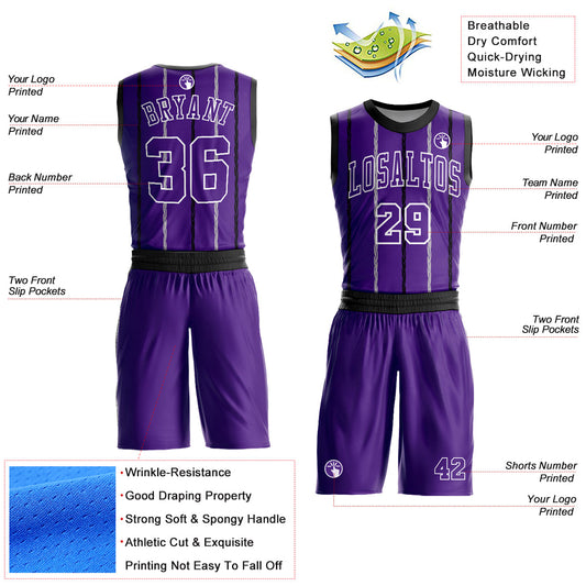 Custom Purple Black-White Round Neck Sublimation Basketball Suit Jersey - Sky-Custom