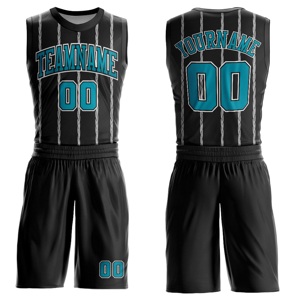 Custom Black Teal-White Round Neck Sublimation Basketball Suit Jersey - Sky-Custom