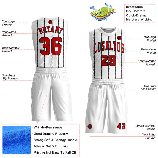 Custom White Red-Black Round Neck Sublimation Basketball Suit Jersey - Sky-Custom