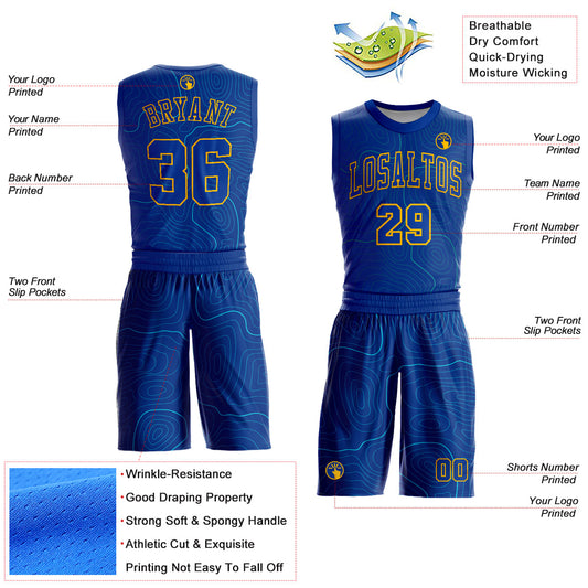 Custom Royal Gold Round Neck Sublimation Basketball Suit Jersey - Sky-Custom