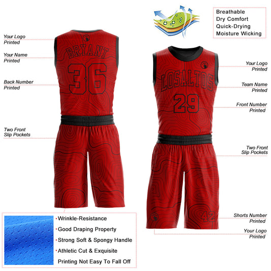Custom Red Black Round Neck Sublimation Basketball Suit Jersey - Sky-Custom
