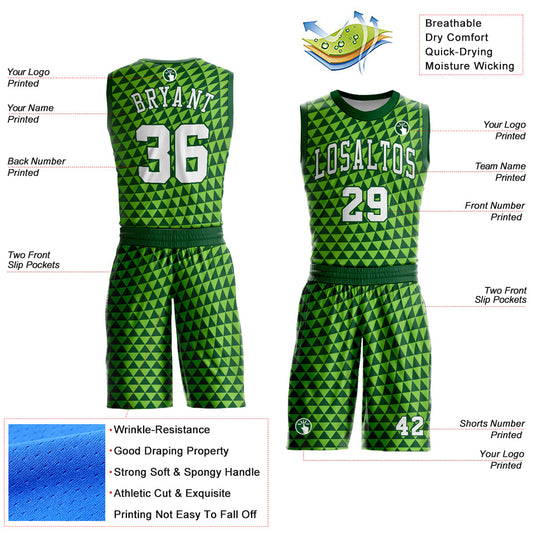 Custom Green White-Neon Green Triangle Shapes Round Neck Sublimation Basketball Suit Jersey - Sky-Custom