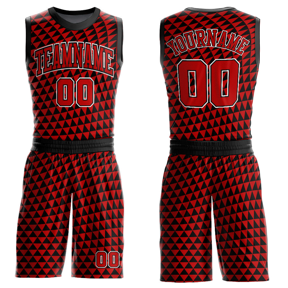 Custom Red Black-White Triangle Shapes Round Neck Sublimation Basketball Suit Jersey - Sky-Custom