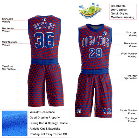 Custom Red Royal-White Triangle Shapes Round Neck Sublimation Basketball Suit Jersey - Sky-Custom