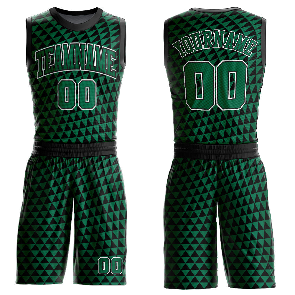 Custom Kelly Green White-Black Triangle Shapes Round Neck Sublimation Basketball Suit Jersey - Sky-Custom