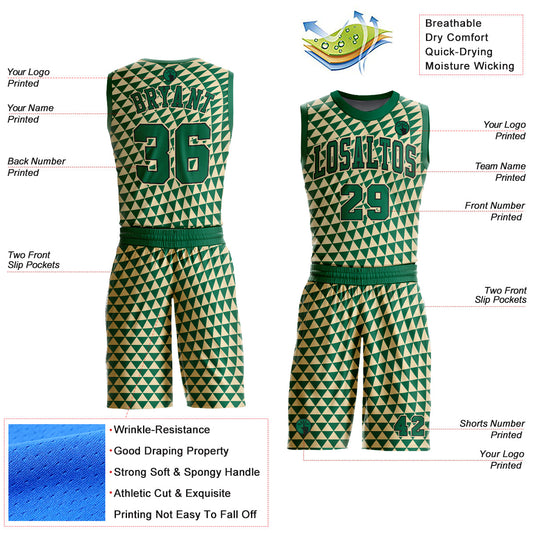 Custom Cream Kelly Green-Black Triangle Shapes Round Neck Sublimation Basketball Suit Jersey - Sky-Custom