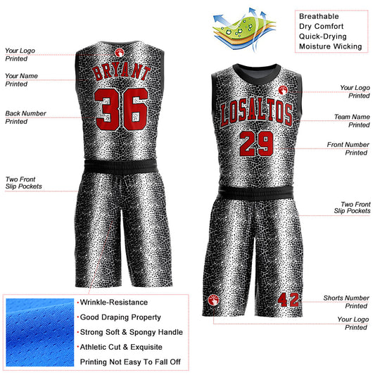 Custom Black Red-White Animal Fur Print Round Neck Sublimation Basketball Suit Jersey - Sky-Custom