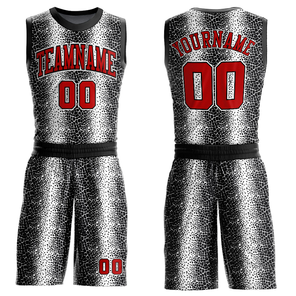 Custom Black Red-White Animal Fur Print Round Neck Sublimation Basketball Suit Jersey - Sky-Custom