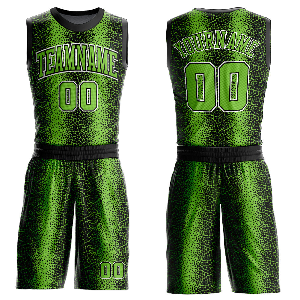Custom Black Neon Green-White Animal Fur Print Round Neck Sublimation Basketball Suit Jersey - Sky-Custom