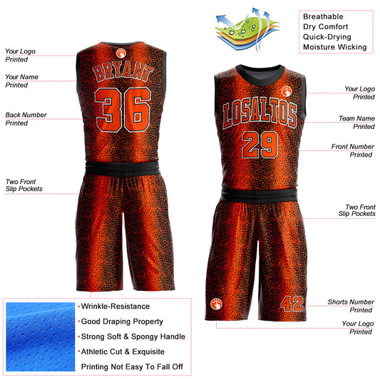 Custom Black Orange-White Animal Fur Print Round Neck Sublimation Basketball Suit Jersey - Sky-Custom