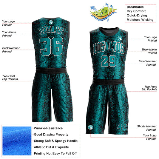 Custom Black Teal-White Animal Fur Print Round Neck Sublimation Basketball Suit Jersey - Sky-Custom