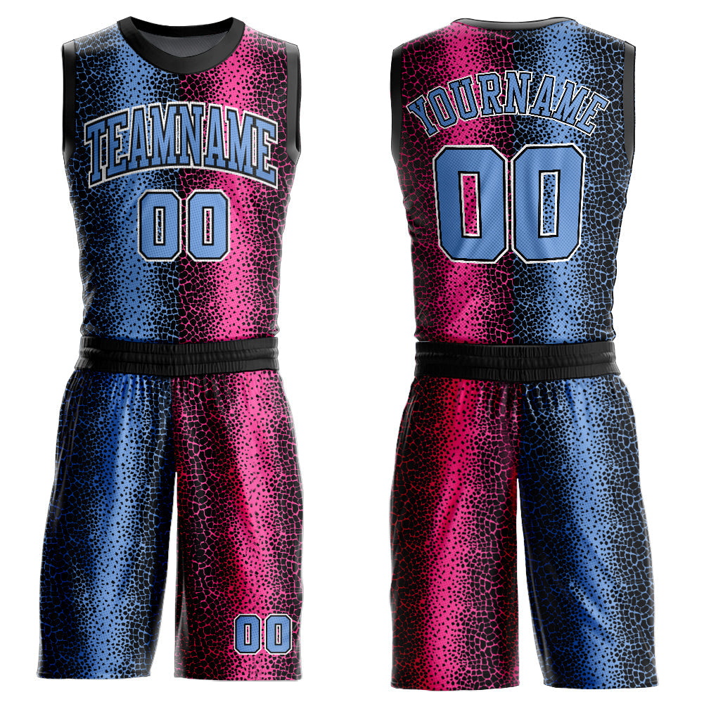 Custom Black Light Blue-Pink Animal Fur Print Round Neck Sublimation Basketball Suit Jersey - Sky-Custom