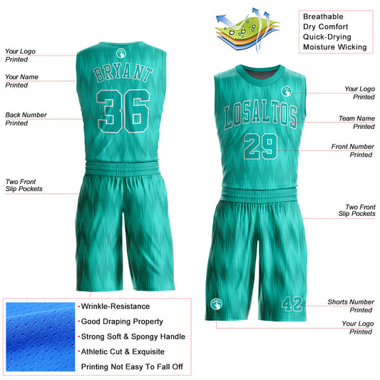 Custom Aqua White Round Neck Sublimation Basketball Suit Jersey - Sky-Custom