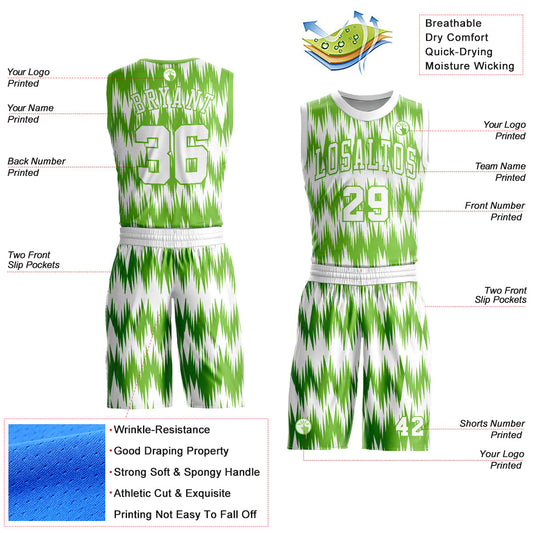 Custom White Neon Green Round Neck Sublimation Basketball Suit Jersey - Sky-Custom