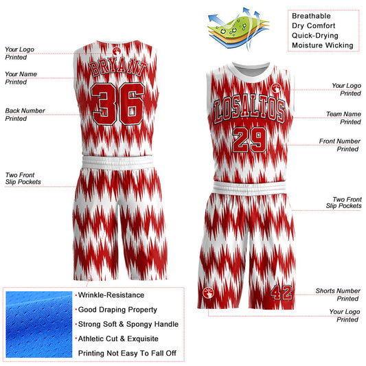 Custom White Red-Black Round Neck Sublimation Basketball Suit Jersey - Sky-Custom