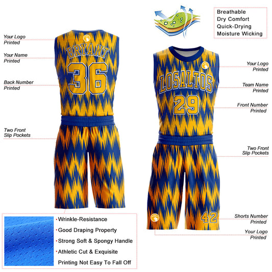 Custom Royal Gold-White Round Neck Sublimation Basketball Suit Jersey - Sky-Custom