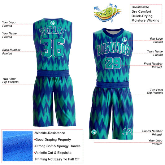 Custom Royal Aqua-White Round Neck Sublimation Basketball Suit Jersey - Sky-Custom