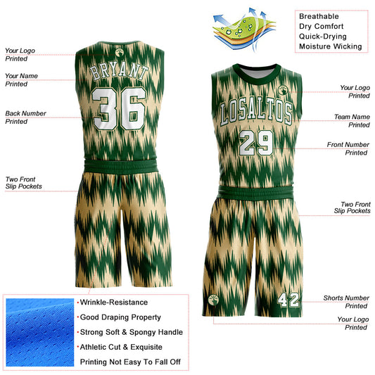 Custom Green White-Cream Round Neck Sublimation Basketball Suit Jersey - Sky-Custom