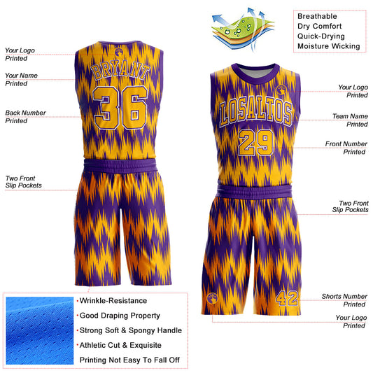 Custom Purple Gold-White Round Neck Sublimation Basketball Suit Jersey - Sky-Custom