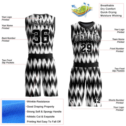 Custom Black White Round Neck Sublimation Basketball Suit Jersey - Sky-Custom