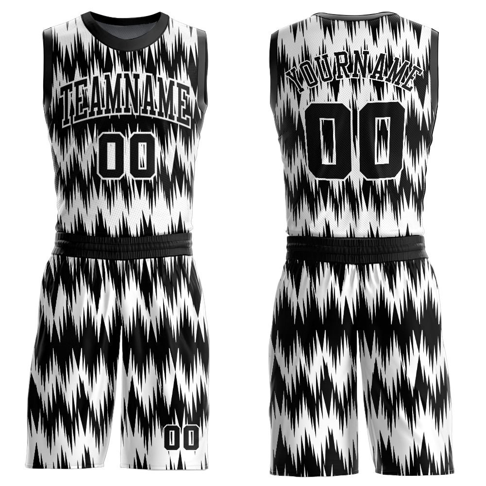 Custom Black White Round Neck Sublimation Basketball Suit Jersey - Sky-Custom