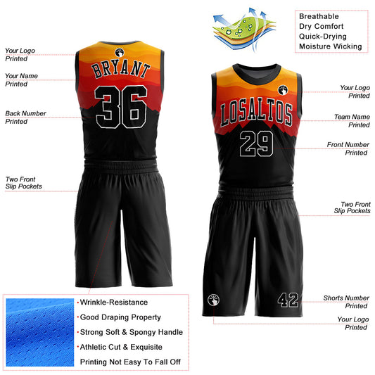 Custom Black Gold-Red Round Neck Sublimation Basketball Suit Jersey - Sky-Custom