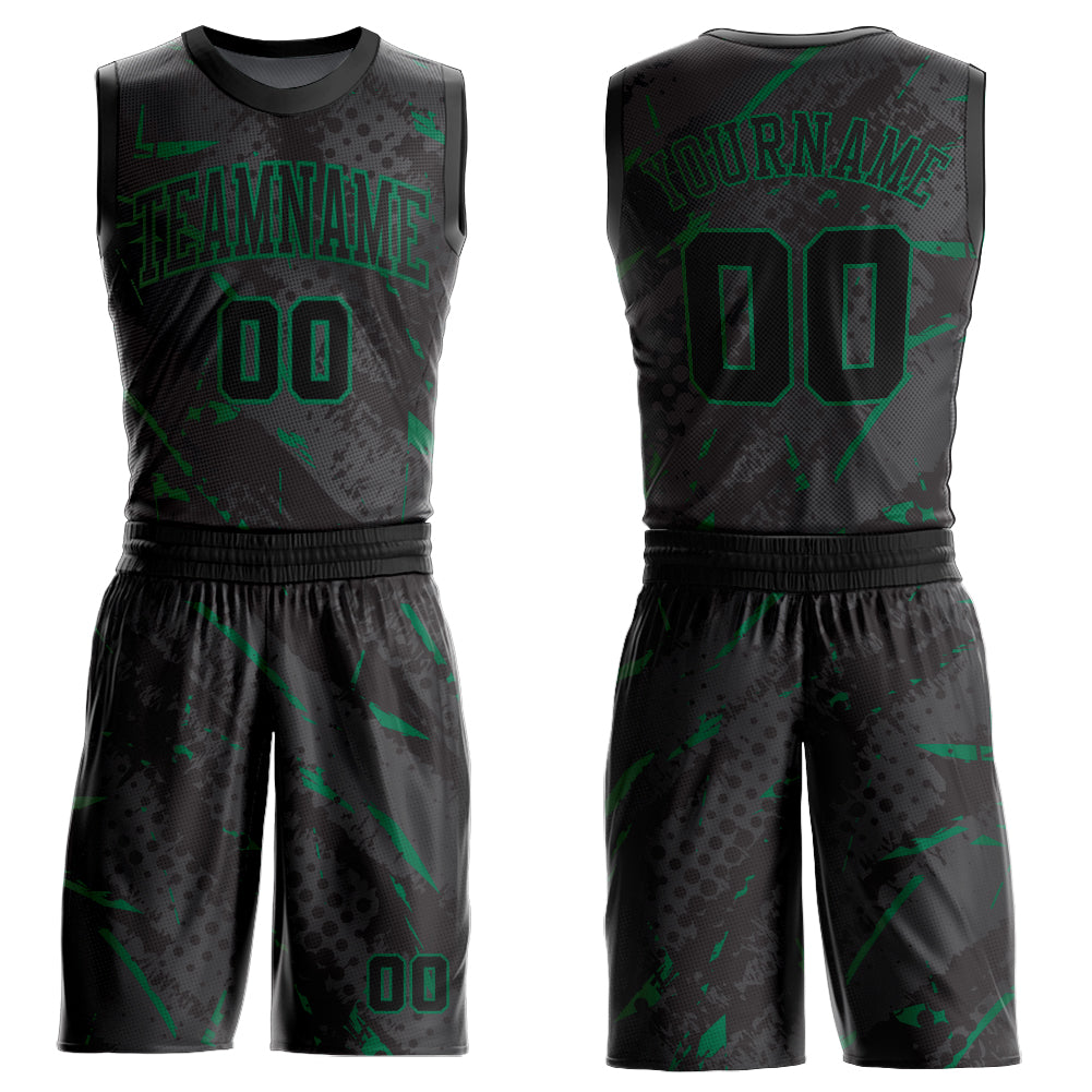 Custom Black Kelly Green Bright Lines Round Neck Sublimation Basketball Suit Jersey - Sky-Custom
