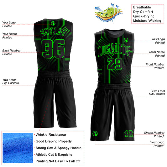 Custom Black Aurora Green Tracks Round Neck Sublimation Basketball Suit Jersey - Sky-Custom