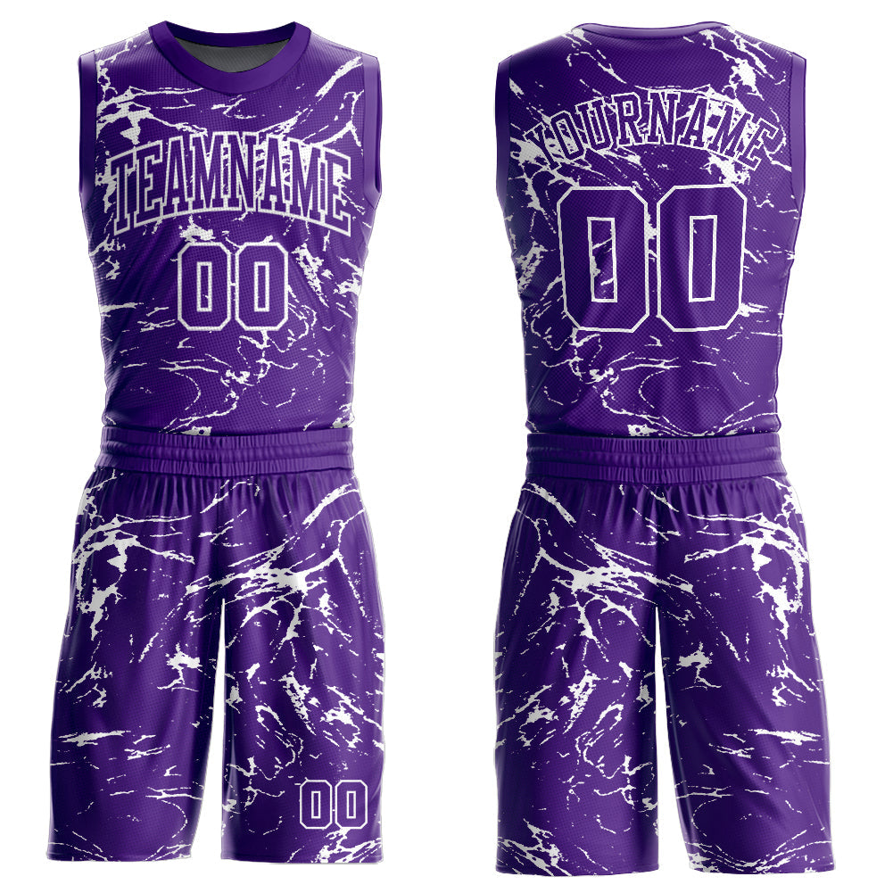 Custom Purple White Abstract Grunge Art Round Neck Sublimation Basketball Suit Jersey - Sky-Custom