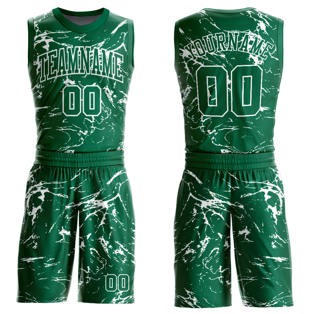 Custom Kelly Green White Abstract Grunge Art Round Neck Sublimation Basketball Suit Jersey - Sky-Custom