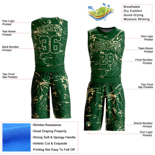 Custom Green Cream Abstract Grunge Art Round Neck Sublimation Basketball Suit Jersey - Sky-Custom